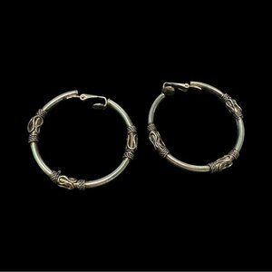 Vintage Silver Tone Hoop Earrings With Intricate Rope & Swirl Detailing